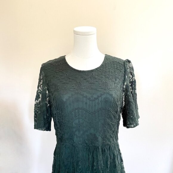 Forest Fairy Lace Midi Dress Medium Romantic Cottage Autumn Wedding Guest Grunge - Picture 2 of 14